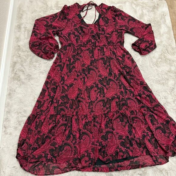 Torrid Burgundy Paisley Tea Length Clip Dot Open Back A-Line Dress Plus Size 1X - Picture 11 of 11